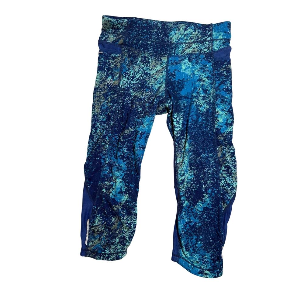 Athleta Crops Blue Print XS Soft And Stretchy running side and back pockets